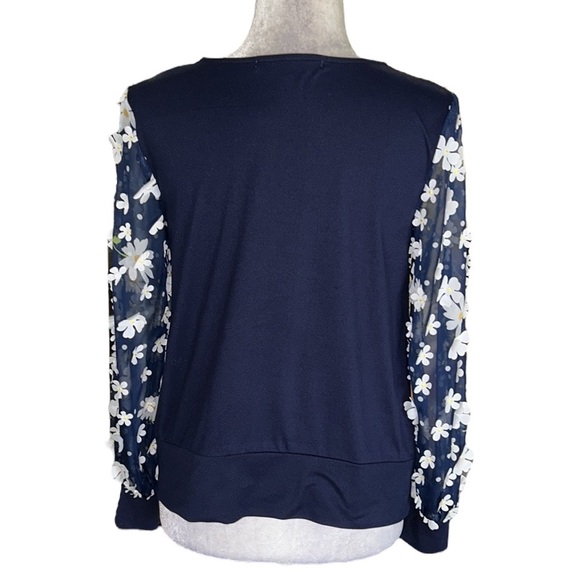 Anthropologie Eva Franco Becky Navy Blue White Daisy Appliqué Top - XS - Picture 10 of 16